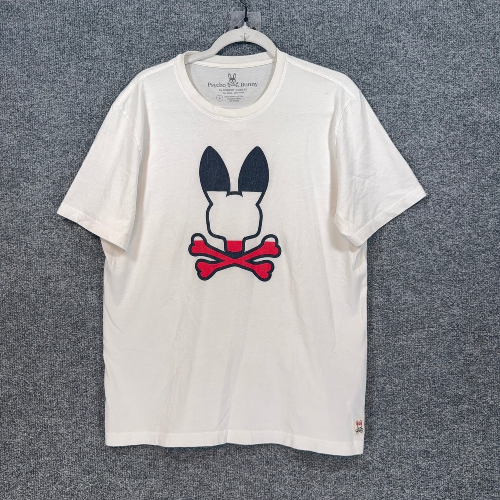 Psycho Bunny Tshirt Mens 6 White Graphic Logo Short Sleeve Pima Cotton Tee